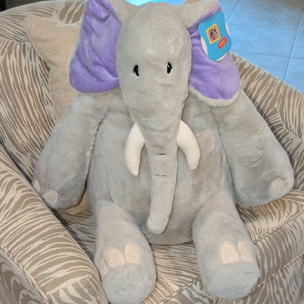 Giggle-SourceLarge Gray and Purple Stuffed Elephant- New With Tags